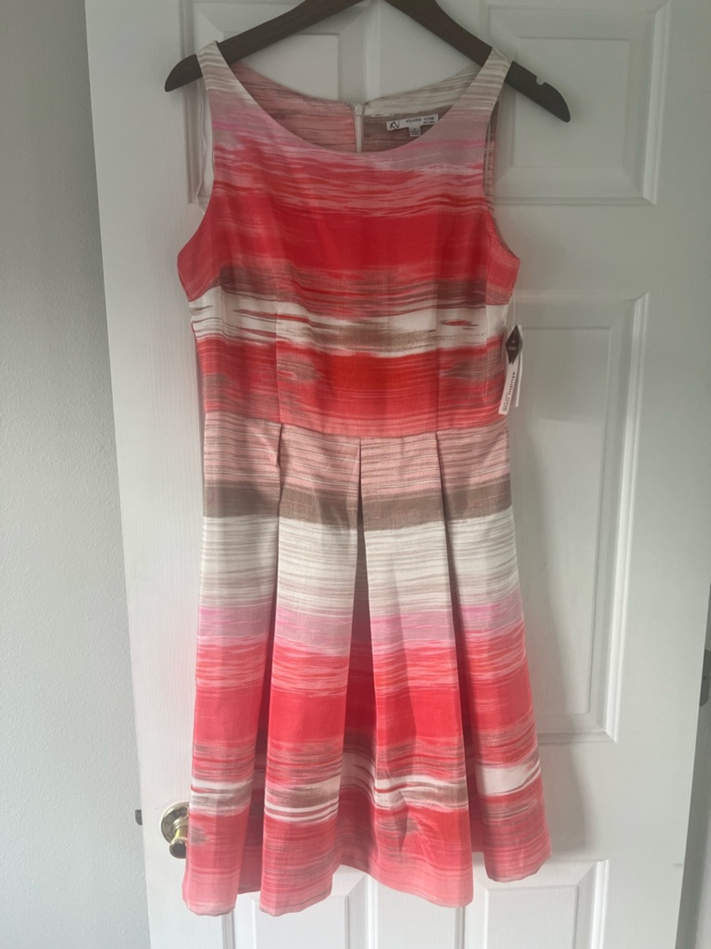 NWT Studio One Coral and Pink Striped Fit & Flare Dress. Size 8